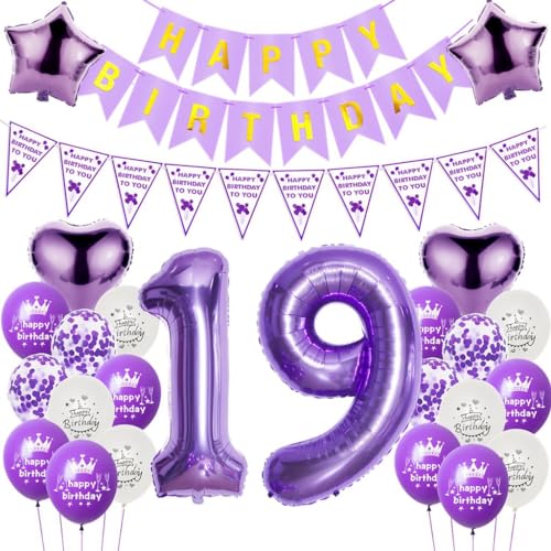 Globos 19 Años Cumpleaños Decoración Morado, Decoración 19 Años Cumpleaños Niña, Globos...