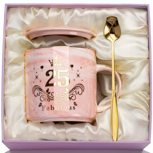 25 Cumpleaños Taza de Cerámica Jaspeada Rosa, 25 Años Regalos Originales Para Mujer Cumpleaños...