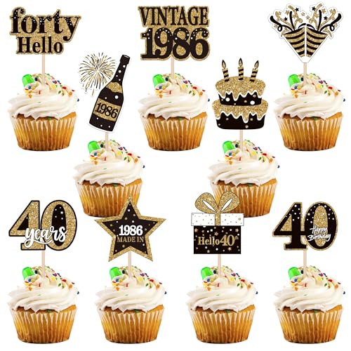 36 adornos para tartas de 40 cumpleaños vintage 1983 para cupcakes 40 Fabulous Number 1983 cupcakes...