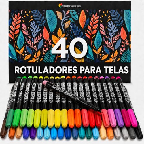 40 Rotulador Textil Permanente - Rotuladores para Tela No Tóxica y Indeleble, Rotulador Permanente...