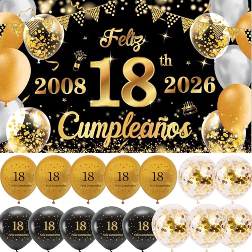 (1+15) Decoración para Cumpleaños 18 Escrita en Español 1 Pancarta Feliz Cumpleños 18...