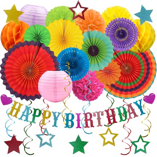 Decoraciones de fiesta de cumpleaños multicolor - 31 piezas decoraciones de fiesta de fiesta para...