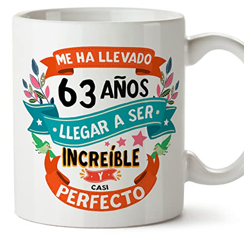MUGFFINS Tazas 63 Cumpleaños - En Español - Me ha llevado 63 años llegar a ser increíble - 11 oz - Regalo original y divertido