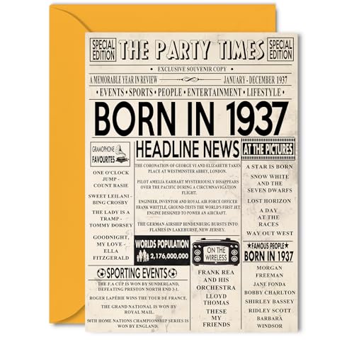 Tarjetas de cumpleaños número 88 para mujeres y hombres – Born In 1938 Newspaper – Tarjeta de...