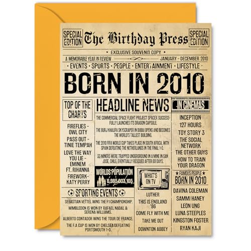 Tarjeta de cumpleaños número 15 para niños y niñas, periódico de prensa de cumpleaños 2010,...