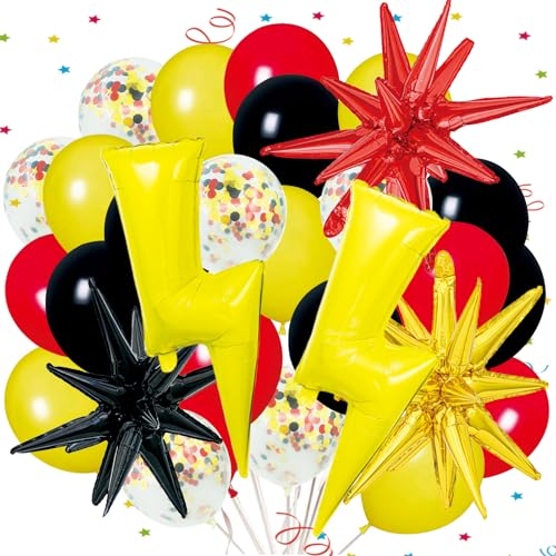Juego de 29 globos rojos, negros y amarillos, globos de cumpleaños, globos de flash, estrella...