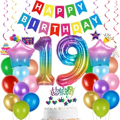 Globos 19 cumpleaños arcoiris, Globo 19 cumpleaños Niña, Decoración cumpleaños 19 años...