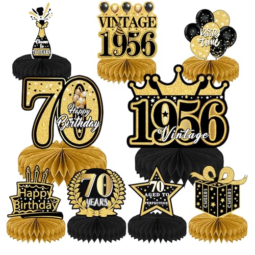 Bubaxuce 9 Piezas Decoraciones Para El 70° Cumpleaños Adornos De Mesa Vintage 1956 Enrejado...