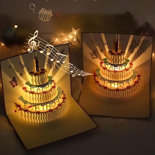 MZSX Feliz Cumpleaños Tarjetas Con Sobres, canta y brilla, Pastel de cumpleaños 3D, adecuadas para...