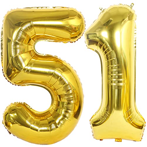 Foil Globo Número 51 Dorados Globo Número 51 Dorados 100cm Gigante Globos de Cumpleaños Numeros...