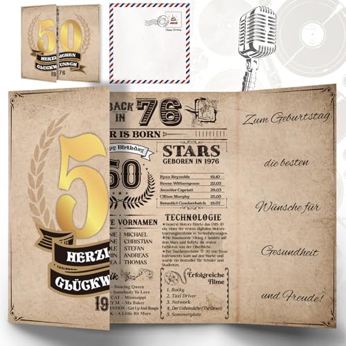Thboxes Tarjeta de cumpleaños 50, Back in 1976, tarjeta de felicitación de 50 cumpleaños