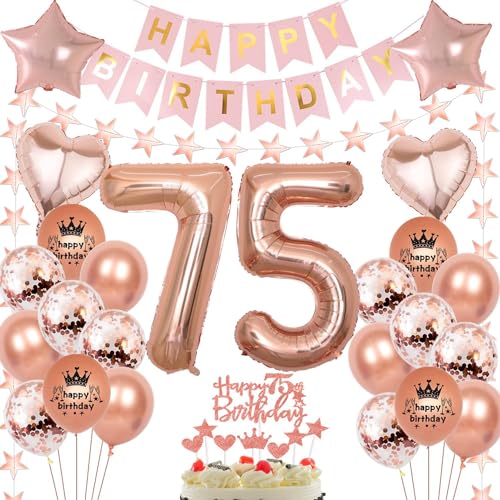 Globo Rosa Oro 75 cumpleaños mujer,Globo 75 cumpleaños Rosa Oro,Decoración cumpleaños 75 año...