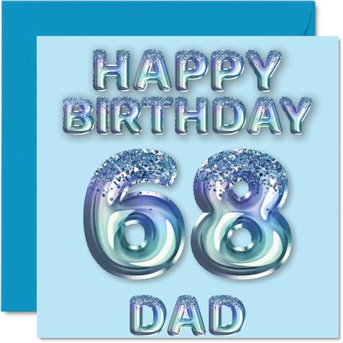Tarjeta de cumpleaños número 68 para papá, globos de fiesta con purpurina azul, tarjetas de feliz...