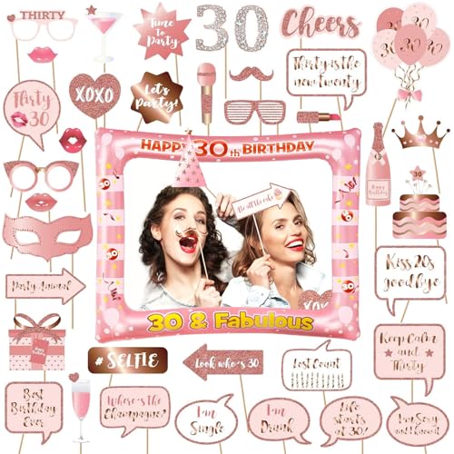 AIYONG 30th Cumpleaños Photo Booth Props, 39pcs Photobooth Cumpleaños Accesorios Fotocall para...
