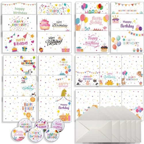 NimblusToy Tarjeta Felicitacion Cumpleaños, 24pcs Tarjetas de Felicitación de Cumpleaños con...