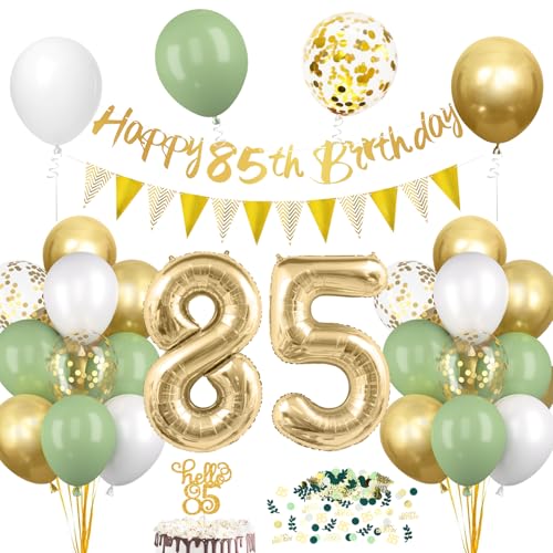 Decoración de 85 cumpleaños decoración verde salvia, 85 cumpleaños mujer hombre globos con...