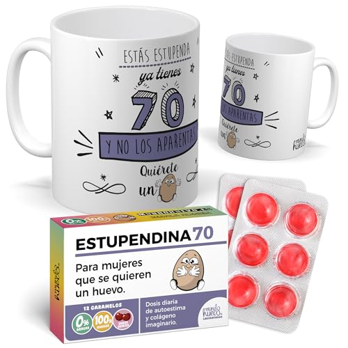 mundohuevo Pack Regalo 70 Años Mujer: Taza Divertida “Estás Estupenda, ya tienes 70 y no los...