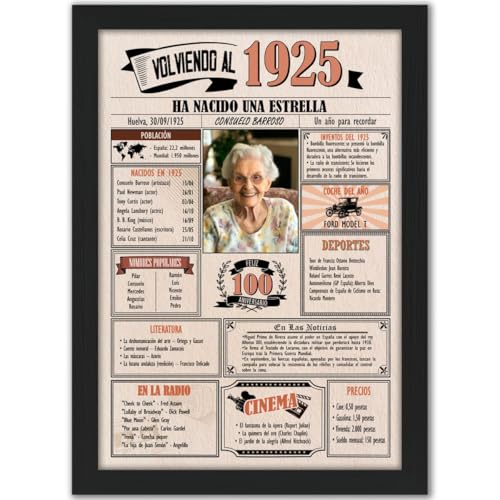 1925 / Con 5 campos Personalizables / Tarjeta Regalo Cumpleaños / 100 Aniversario / Año de...