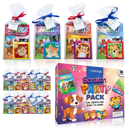 Aprimagic Pack 16 Libretas Scratch, Puzzles y Bolsas de Regalo - Regalos Cumpleaños Niños Colegio...