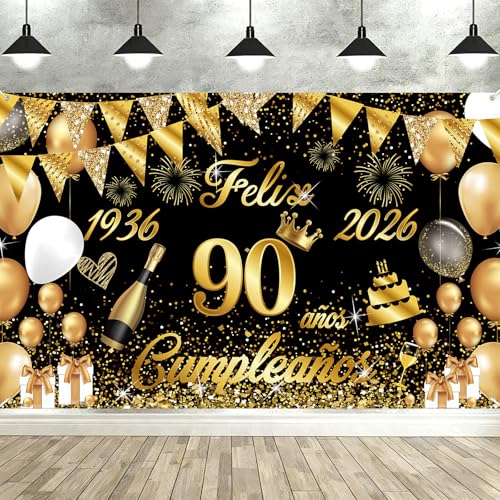 Pancarta Feliz Cumpleaños 90 Anos 1936-2026, Seutgjie Happy Birthday Decoracion para Mujer Hombre...