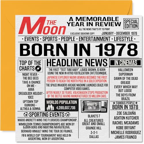 Tarjetas de cumpleaños número 47 para hombres y mujeres – Born In 1978 Newspaper – Tarjeta de...