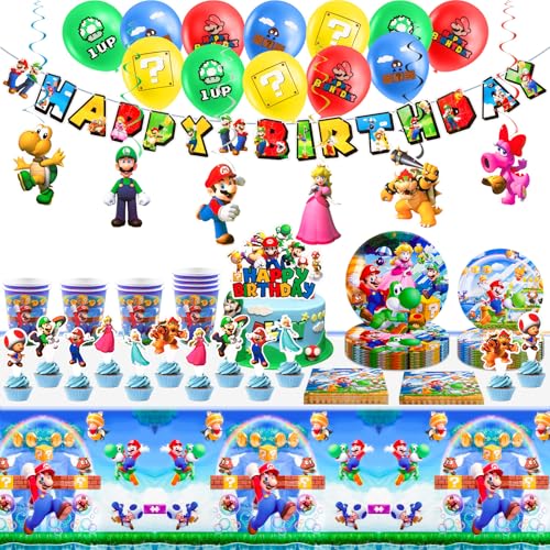 95 Piezas Mari Juego de Decoración de Cumpleaños con Platos Mantel Servilletas Globos Decoración...