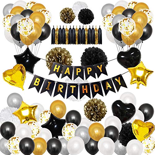 LAPONO Globos Oro Negro 98 Piezas Globos de Cumpleaños Dorados Kit Decoración Fiestas Globol...