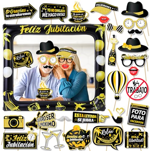 HOWAF Photocall Feliz Jubilación Español 28Pcs Accesorios Photocall Jubilación Foto Props...