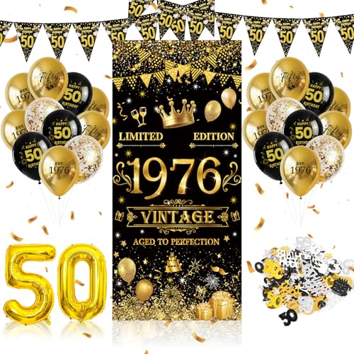 50 Globos Cumpleaños Decoracion Chica Chico,Globos Pancarta Feliz Cumpleaños Negros Dorados,50...