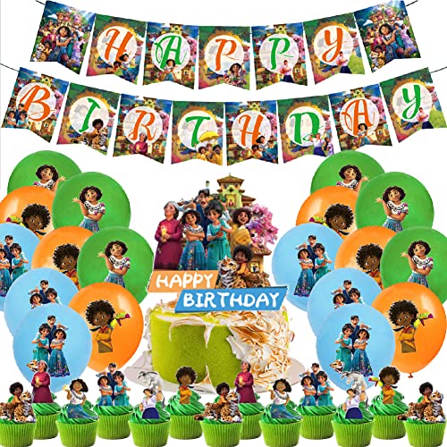 通用 Encanto Globos de Fiesta de Cumpleaños, 44 Piezas Encanto Decoración Fiesta Para Cumpleaños Infantil,Contiene Decoraciones Para Tortas,Pancartas,Globos