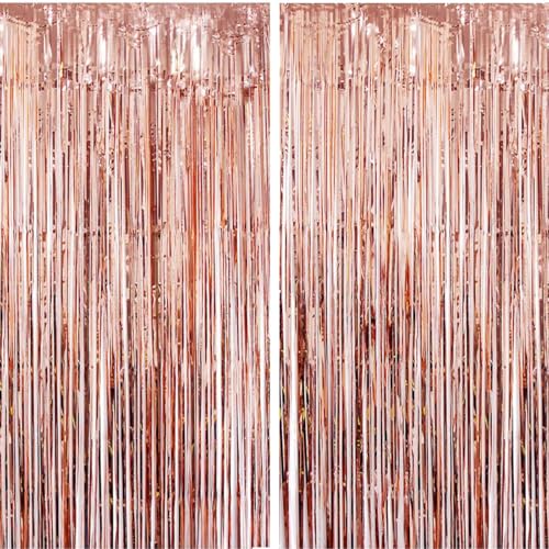 2 Cortinas Metálicas Rosegold, Cortina de Lámina, Oropel Franjas Decoración Fondo para Fiesta de...