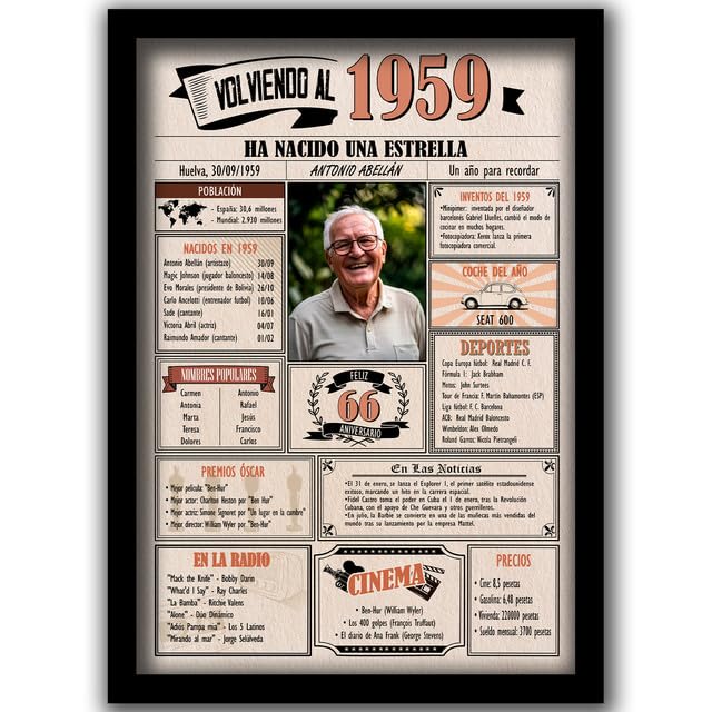 1959 / Con 5 campos Personalizables / Tarjeta Regalo Cumpleaños / 66 Aniversario / Año de...