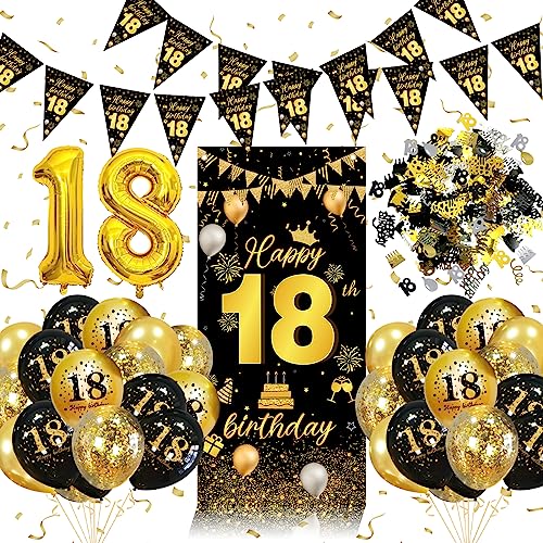 Decoraciones de cumpleaños número 18 para niños y niñas, globos de cumpleaños número 18 negro...