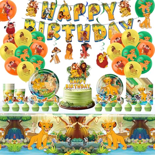 89 unidades de decoración de cumpleaños de rey león, vajilla de papel para fiesta de cumpleaños...