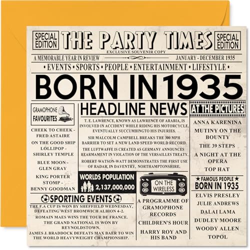 Tarjetas de cumpleaños número 89 para hombres y mujeres – Born In 1935 Newspaper – Tarjeta de...