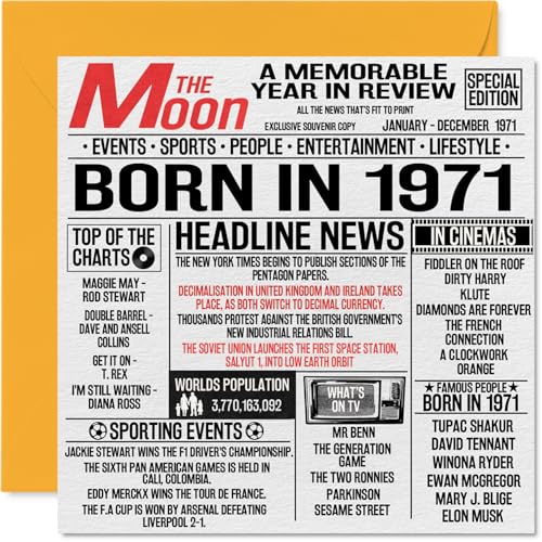 Tarjetas de cumpleaños número 54 para hombres y mujeres – Born In 1971 Newspaper – Tarjeta de...