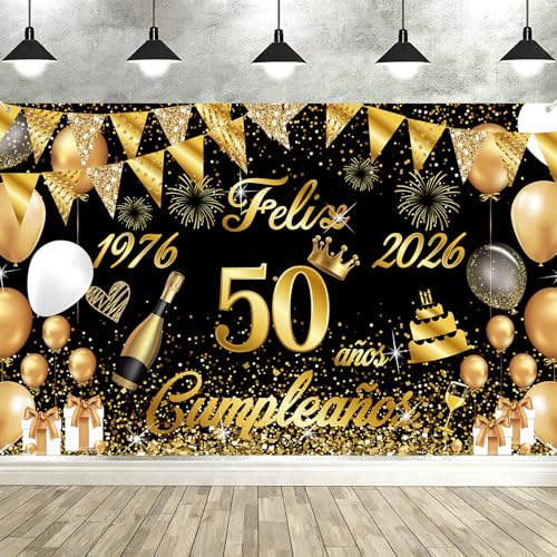 Pancarta Feliz Cumpleaños 50 Anos 1976-2026, Seutgjie Happy Birthday Decoracion para Mujer Hombre...
