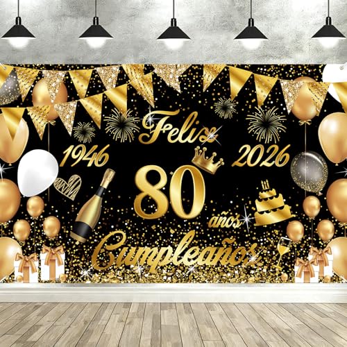 Pancarta Feliz Cumpleaños 80 Anos 1946-2026, Seutgjie Happy Birthday Decoracion para Mujer Hombre...