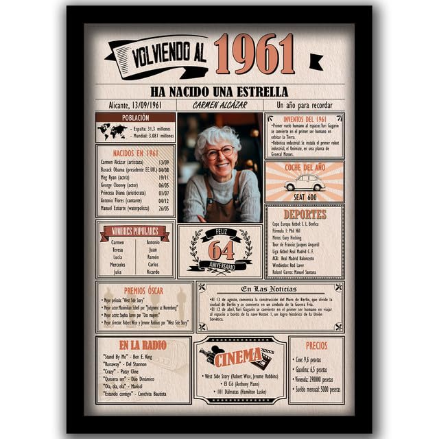 1961 / Con 5 campos Personalizables / Tarjeta Regalo Cumpleaños / 64 Aniversario / Año de...