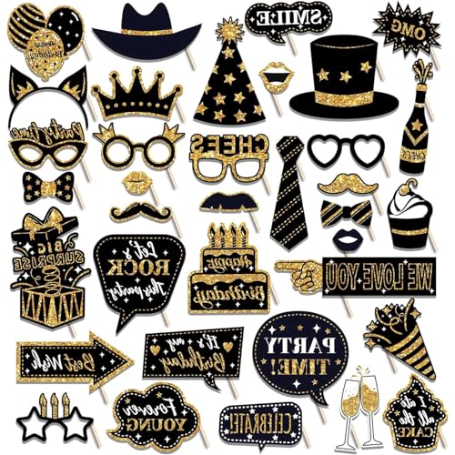 36 Piezas Accesorios Photobooth Fiesta,Disfraces para Fotos con Palos y Pegatinas, Decoraciones...