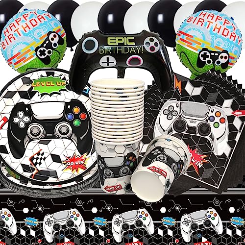 Vajilla de Cumpleaños de Videojuegos,Doyomtoy 76 piezas Decoración de Mesa de Cumpleaños Game...