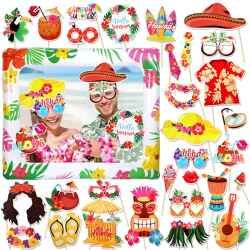 HOWAF Marco Photocall Inflable para Fiesta Hawaiana - Accesorios de Decoración Tropical, Gafas...