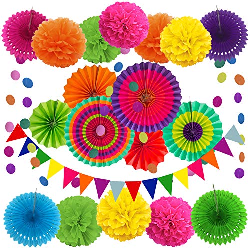 ZERODECO Decoración de la Fiesta, 21 Piezas Abanicos de Papel Bola de Nido Pom Poms Ventilador...