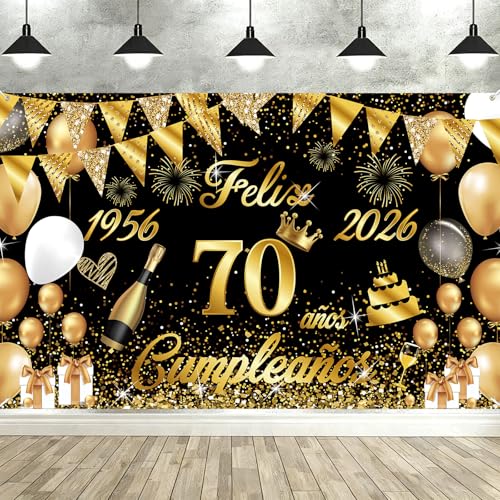 Pancarta Feliz Cumpleaños 70 Anos 1956-2026, Seutgjie Happy Birthday Decoracion para Mujer Hombre...