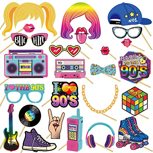 25 Piezas Accesorios de Photocall Años 90 de Fiesta Accesorios de Fotocall Años 90 Decoración...