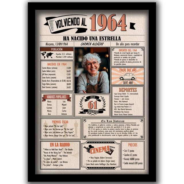 1964 / Con 5 campos Personalizables / Tarjeta Regalo Cumpleaños / 61 Aniversario / Año de...