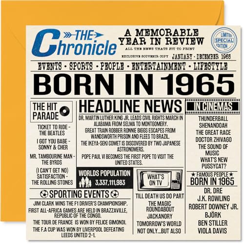 Tarjetas de cumpleaños 59 para hombres y mujeres, periódico nacido en 1965, tarjeta de feliz...