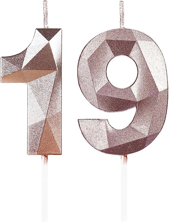 3D Velas de 19 cumpleaños, vela número 19,velas oro rosa,vela de cumpleaños para pasteles, vela...