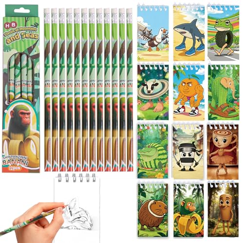 AUNGCSHE libreta Pequeña, Incluye 12 lápices con Motivos Futbolísticos y 10 Libretitas...