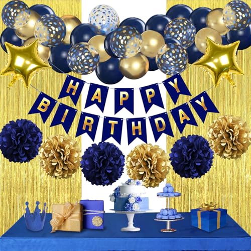 Azul marino y oro decoraciones de cumpleaños para hombres mujeres,de oro para cumpleaños...